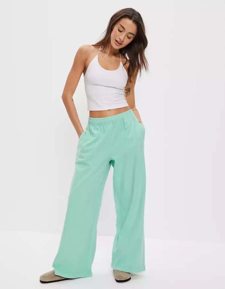 Pantalon Jogging American Eagle AE Sun Set Super High-Waisted Baggy Larges-Leg Knit Pant Citron Femme | UGQ-65913422